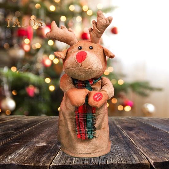 Electric Rotatable Christmas Elk Toy Battery Operated Swinging Singing Dancing Xmas Reindeer Deer Ornament Kids Family Friends Holiday Gift