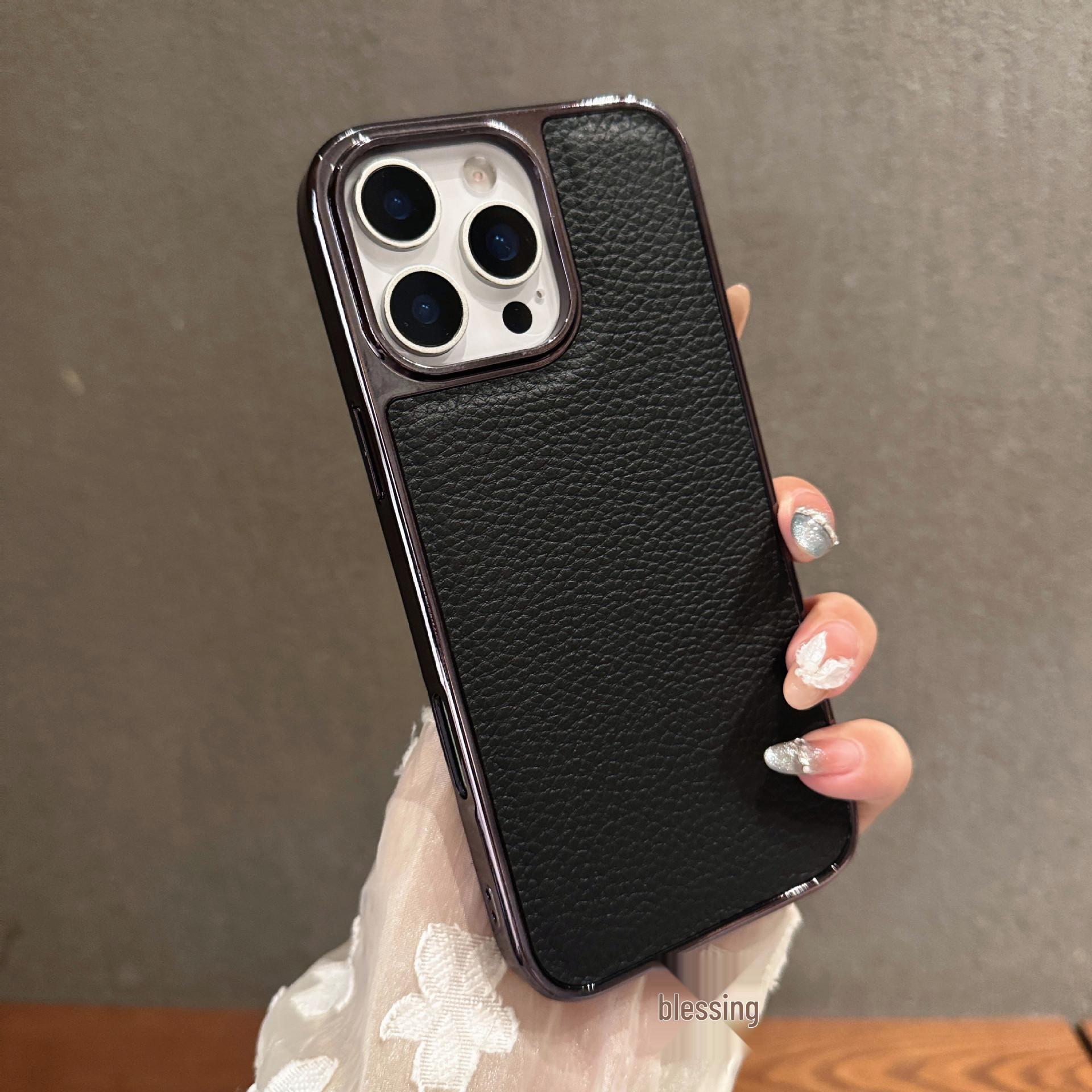 

Litchi Texture Electroplated Drop-Proof Phone Case for iPhone 17 Pro/16 Pro Max/15 12 чорний