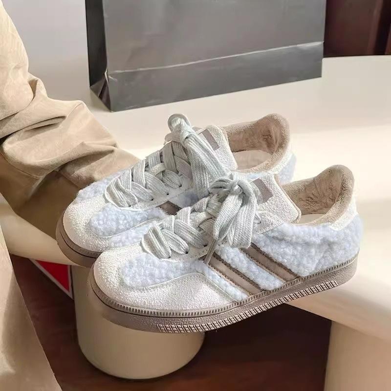 Retro two-cotton board shoes women's new platform-soled student little white shoes versatile fluffy shoes