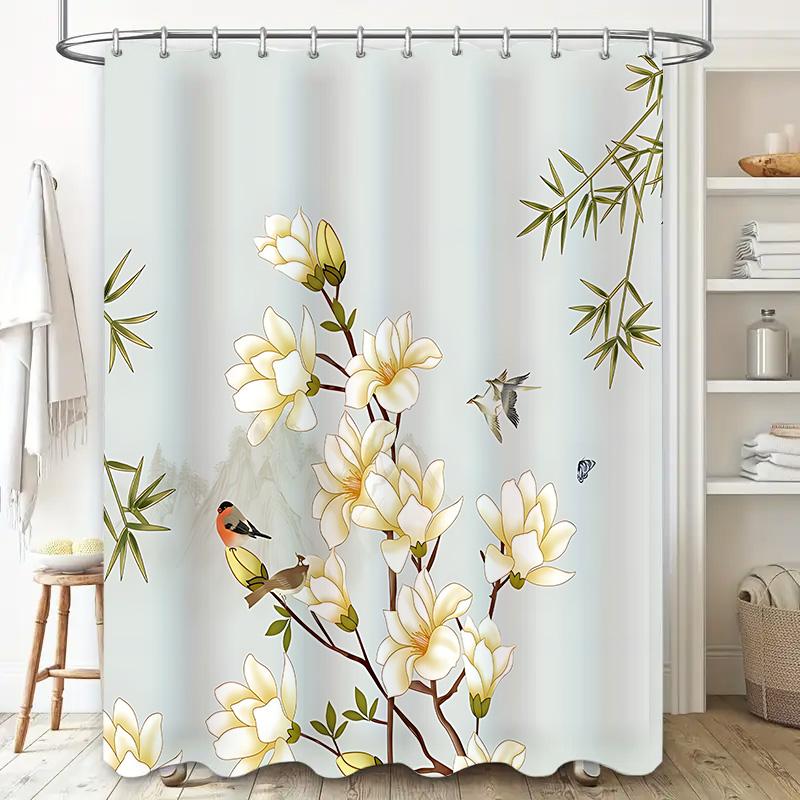

Elegant Floral Shower Curtain With Bird Design - Waterproof And Durable Bathroom Decor For Your Home Waterproof Durable W60H190(CM)-1 Pcs