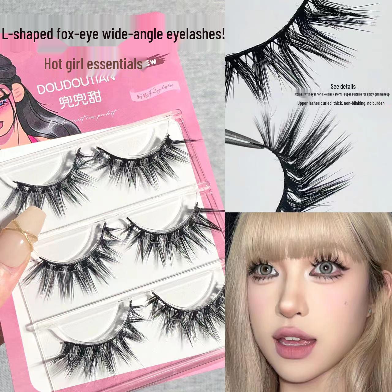 

Doudou Italian Style L-Shaped Fox-Eye False Eyelashes for a Mixed-Race Look
