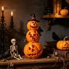 LED Pumpkin Light Halloween Spooky Lighted Figurine, Up Stacking Statue with Warm Decor Witch Hat for Home, Office, Haunt House, Indoor Outdoor Table