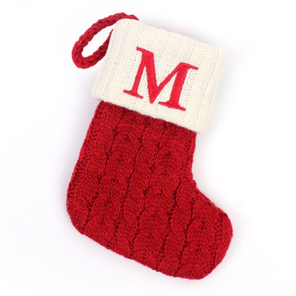 With Red Letter Knitting Stockings Yarn Hanging Ornament Christmas Socks  Xmas
