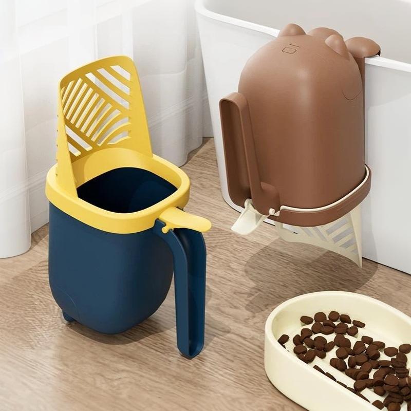 2-In-1 Integrated Cat Litter Scoop Built-In Large Waste Bin Sieve Separate Cat Litter Portable Pet Poop Storage Cleaning Tool