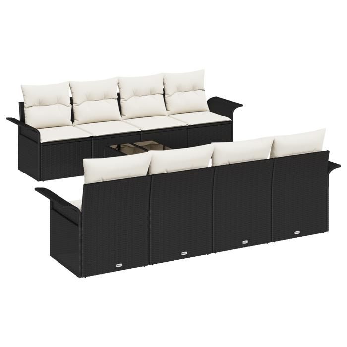 VidaXL Ensemble de canapés de jardin 9 pièces avec coussins en poly rattan noir 3345287
