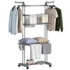 Foldable 4-Tier Clothes Drying Rack with Wheels, Side Wings and Steel Frame, Grey
