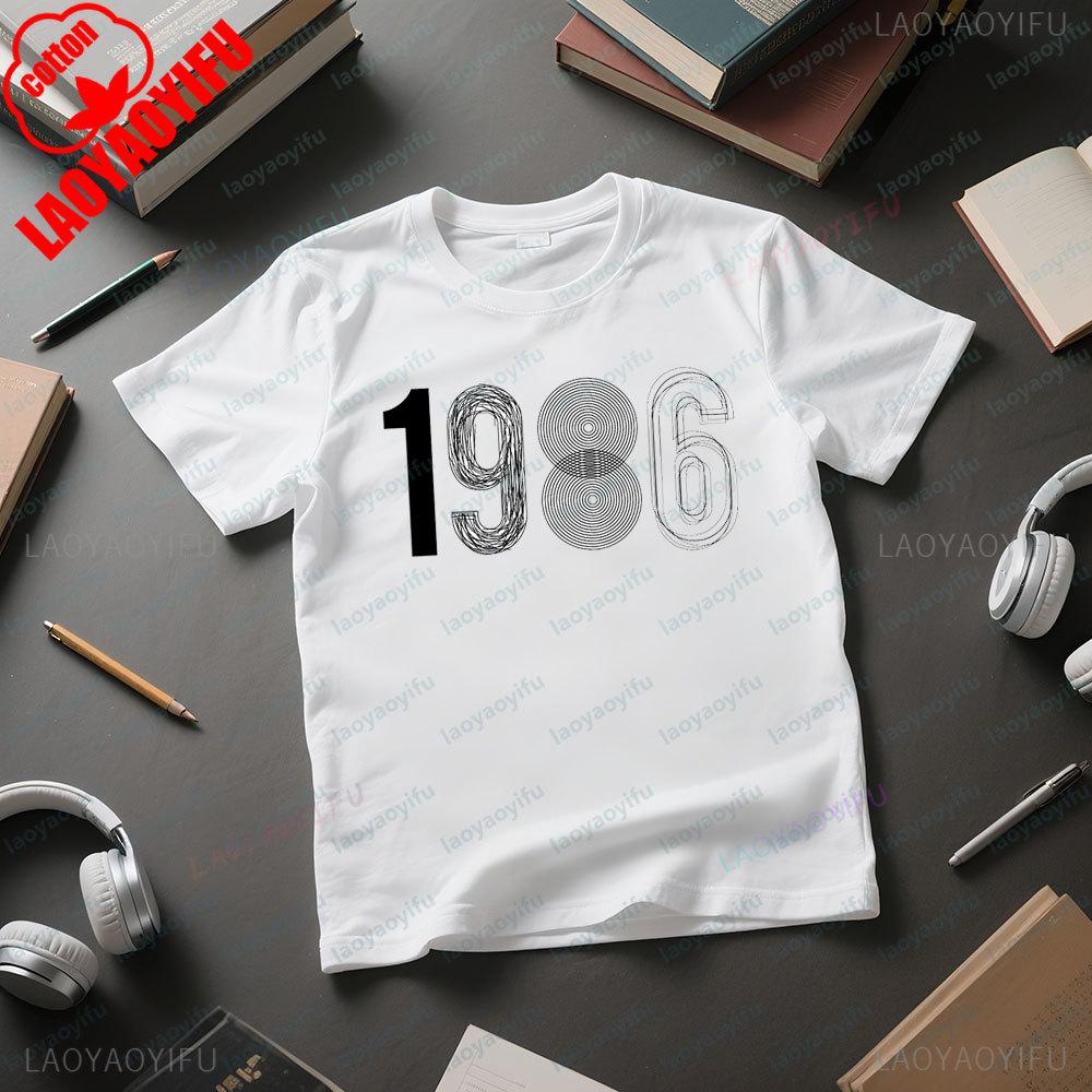 1986 Creative Art Design Simple Lines Graphic Printed Tshirt Birthday Gifts for People Born In 1986 Men Women Casual Tee Tops
