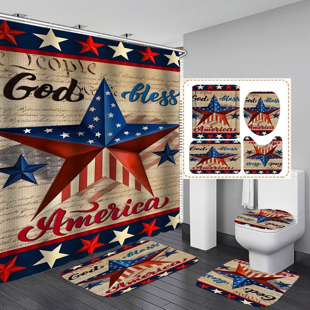 Waterproof and mildew-proof shower curtain for bathroom, dry and wet separation, shading and warm shower curtain four-piece set