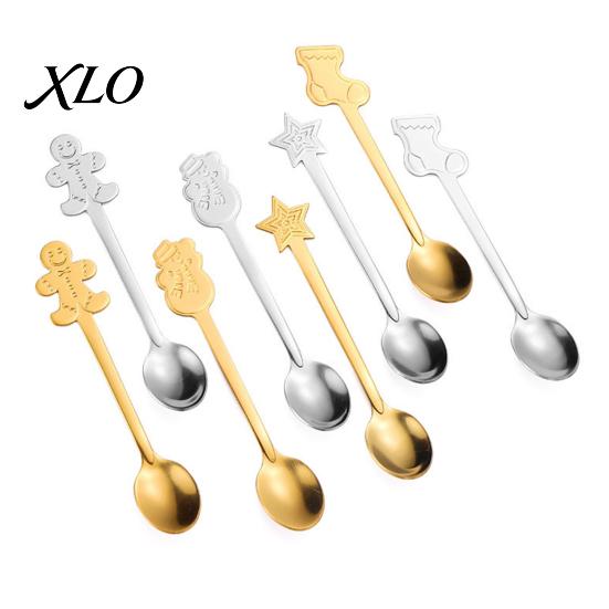 Winter Seasonal Tableware 4Pcs Christmas Dessert Spoons, Stainless Steel Coffee Spoons with Gingerbread Elegant Table Decor for Parties Man