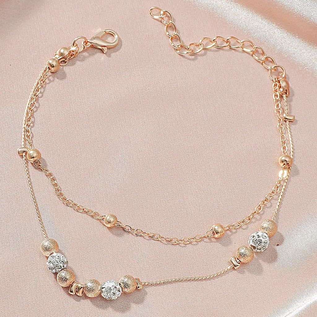 Double-Layer Shambhala Crystal Anklet: Women's Multi-Layer Alloy Beach Foot Jewelry