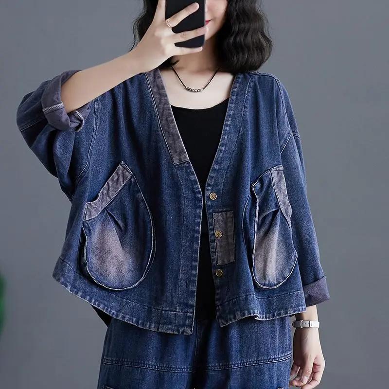 Jacka i jeanskostym, vår- och höstlitteratur, retro jeansjacka, lös fritidsjacka