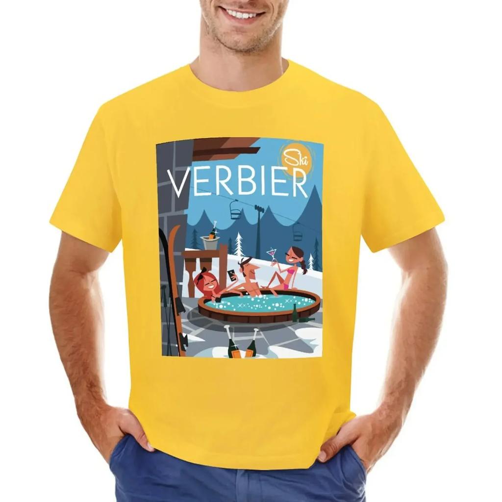 Ski Verbier Poster T-shirt Summer Clothes Vintage for a Boy Fruit of the Loom Mens T Shirts