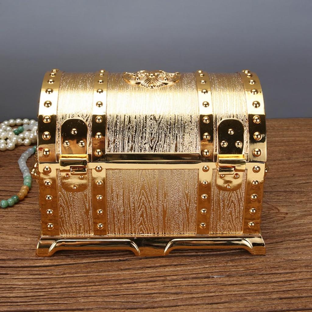 KOGB Antique Treasure Retro Chinese with Large Jewelry Treasure Small Item Pirate Treasure Desktop Perfect for Events and Gifts Chest, Alloy, Style,