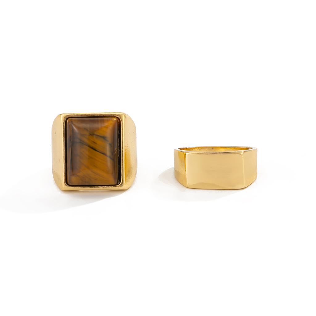 Ingemark 2 Pcs/Set Trendy Geometry Alloy Chunky Wide Rings for Men Vintage Inlaid Resin Finger Knuckle Ring Hip Hop Male Jewelry