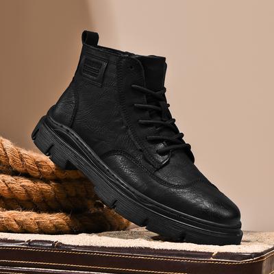 Włoska Marka Męskie Skórzane Buty Gruba Podeszwa Buty Robocze Modne Nowe Zimowe Męskie Buty Wysokie Cholewki Odporne na Ścieranie Podeszwy