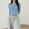 Women Casual Slim Fit Long Sleeve O-Neck T-shirts Tops Spring Fall Solid Color Tees with Thumb Holes Streetwear
