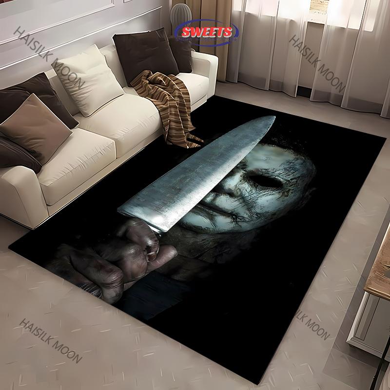 1PC Halloween Horror Carpet M-Michael M-Myers Theme Rugs for Living Rooms Bedroom Entrance Door Decor Non-slip All Seasons Mat