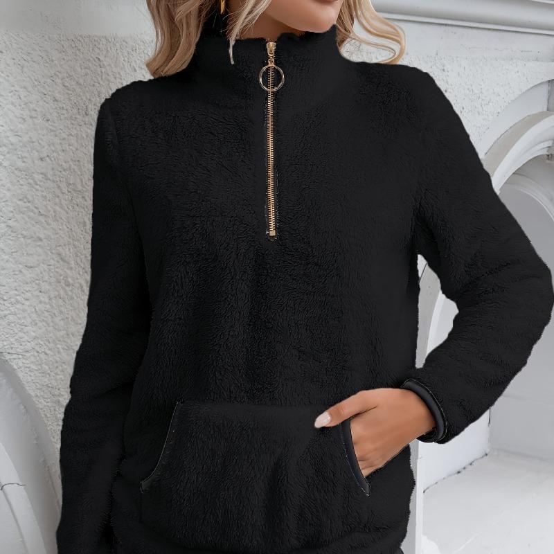 Women's Half-Zip Plush Hoodie Long Sleeve Casual Pullover Cozy Sweatshirt for Fall/Winter Warm Tops