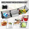 Tallew Cargo Net 3 Pocket Trunk Organizer Stretchable Trunk Mesh Cargo Net with Hooks Screws Buttonholes Black Mesh Trunk Grocery Storage Bag for