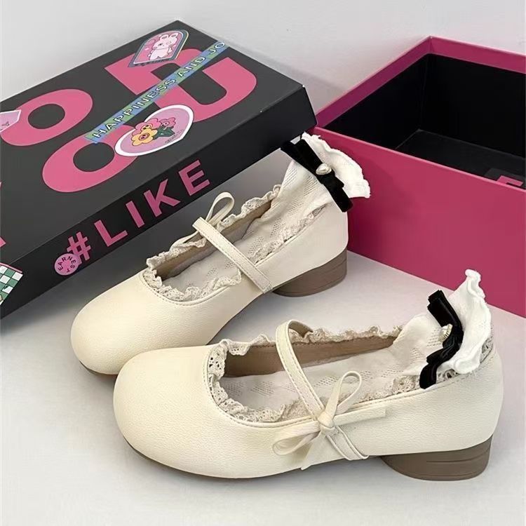 Versatile Mary Jane single shoes women's shoes spring and summer new retro with skirt soft sole thick heel heightening Doudou shoes