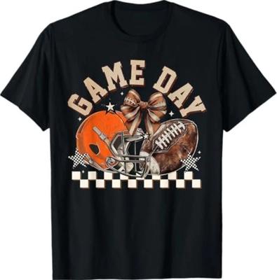 Vintage Football Mom Orange Coquette Bow Game Day Women T-Shirt