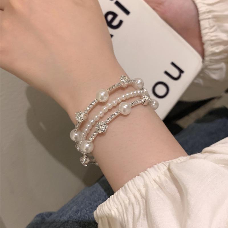 

Женский браслет Starry Multi-Layer Pearl & Zircon - Light Luxury Jewelry S529 серебряный