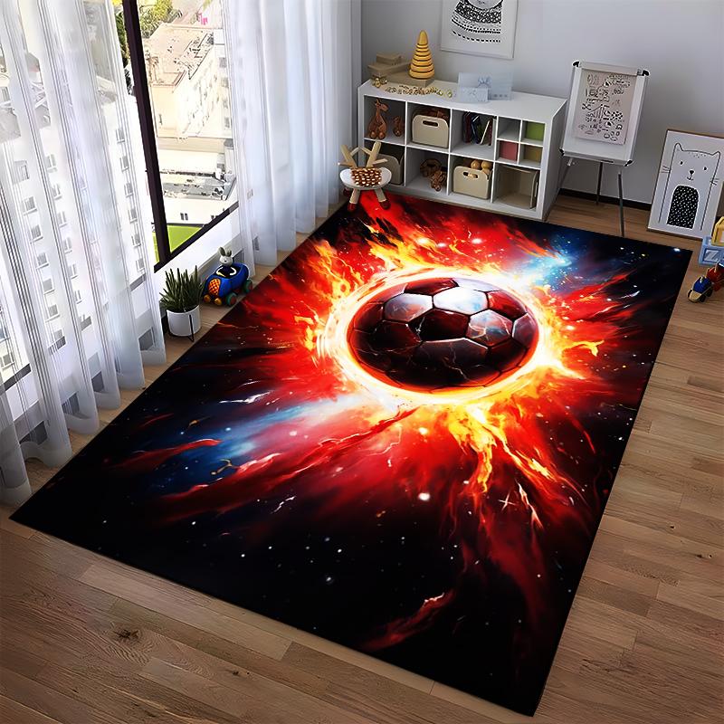Fiery Soccer Ball Carpet with Space Background for Home Decor Suitable for use as an anti-slip for living room bedroom sofas