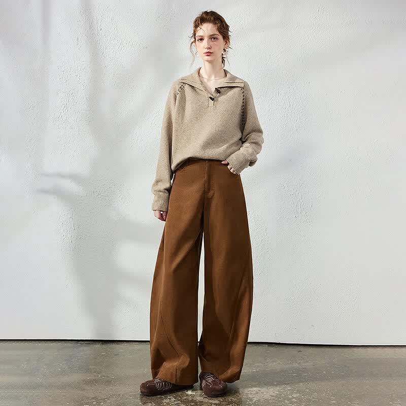Women's High-Waist Loose Corduroy Curved-Leg Pants