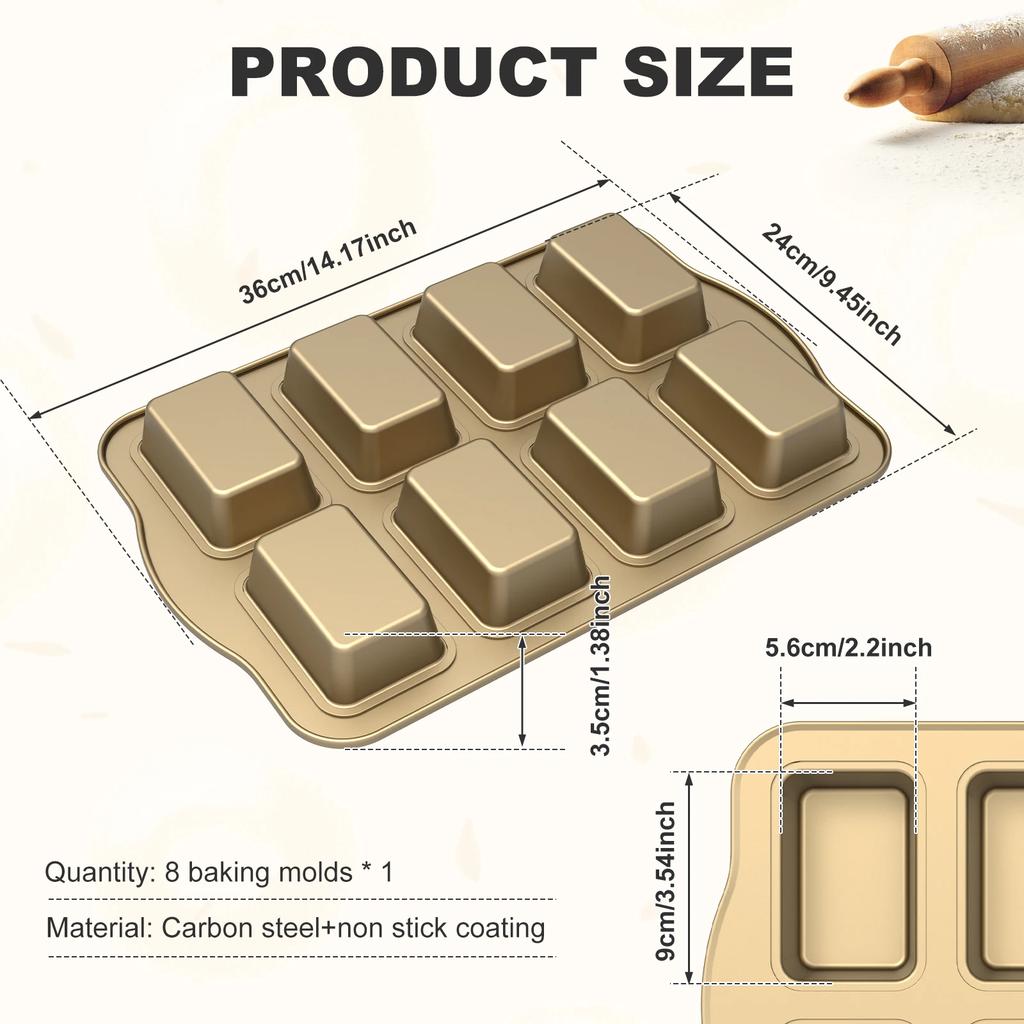 Non Stick Cupcake Cake Pans 8 grid Mold For Mini Loaf Pan Baking tools Carbon Steel Rectangle Small Bread Household Oven Trays