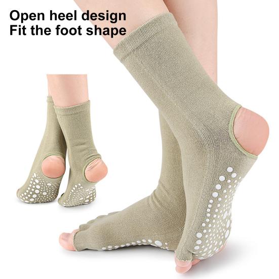 1 Pair Toeless Yoga Socks with Non-slip Gripper Breathable Moisture-Wicking Ballet Dance Fitness Pilates Athletic Gym Sports Open Five Toe Socks