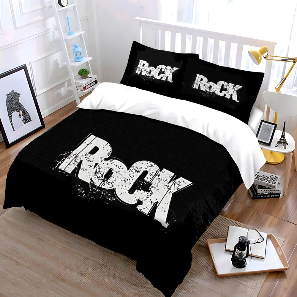 Grunge Rock Typography Design Bedding Duvet Cover Set Duvet Cover Pillowcases (1*Duvet Cover 2*Pillowcases, Without Duvet Insert)