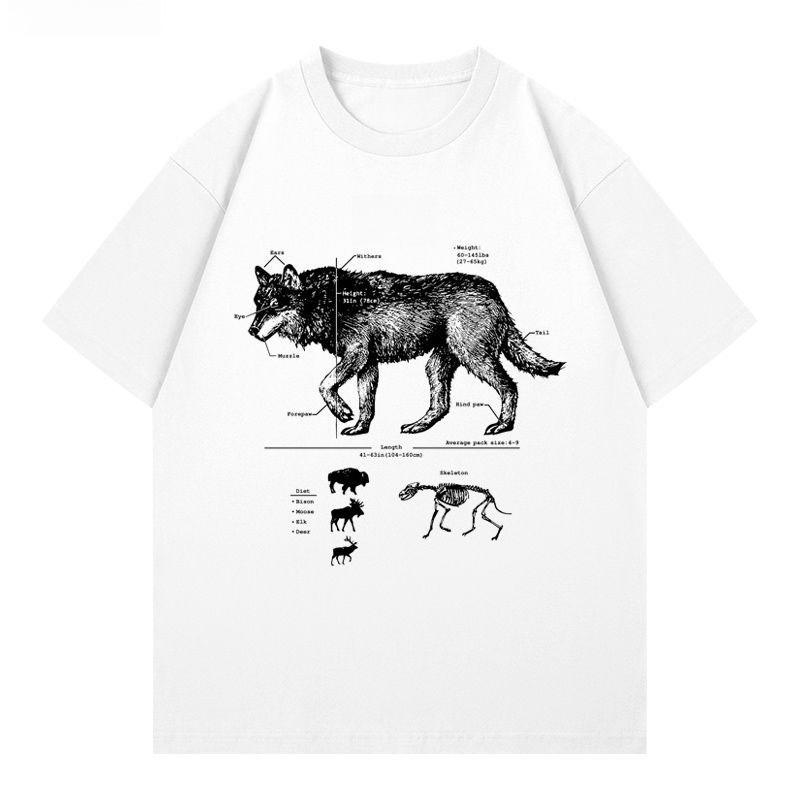 Podzimní a zimní módní a pohodlné bavlněné tričko s potiskem vzoru divokého vlka pro muže a ženy, nadměrná velikost, párové tričko