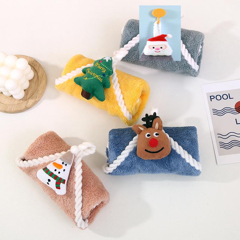 Soft and Cute Santa Claus Warp-Knitted Coral Fleece Hand Towel for Kitchen