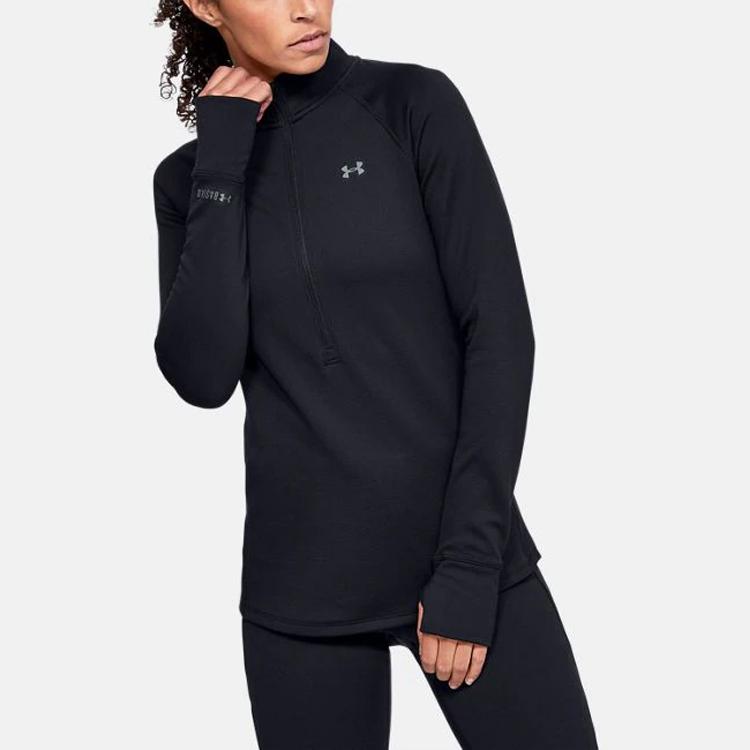 Under Armour Half-Zip Solid Color Sports Stand Collar Hoodie Women hoodies Black 1343319-001