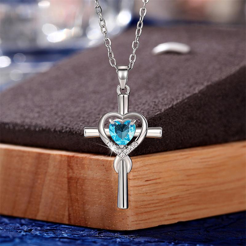 

CAOSHI Trendy Women s Necklace with Bright Blue/Heart Heart Cubic Zirconia Pendant Fashion Cross Jewelry for Lady Drop Shipping 45cm