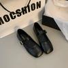 Shallow mouth 2025 spring new one-word belt versatile square head soft sole small leather shoes women