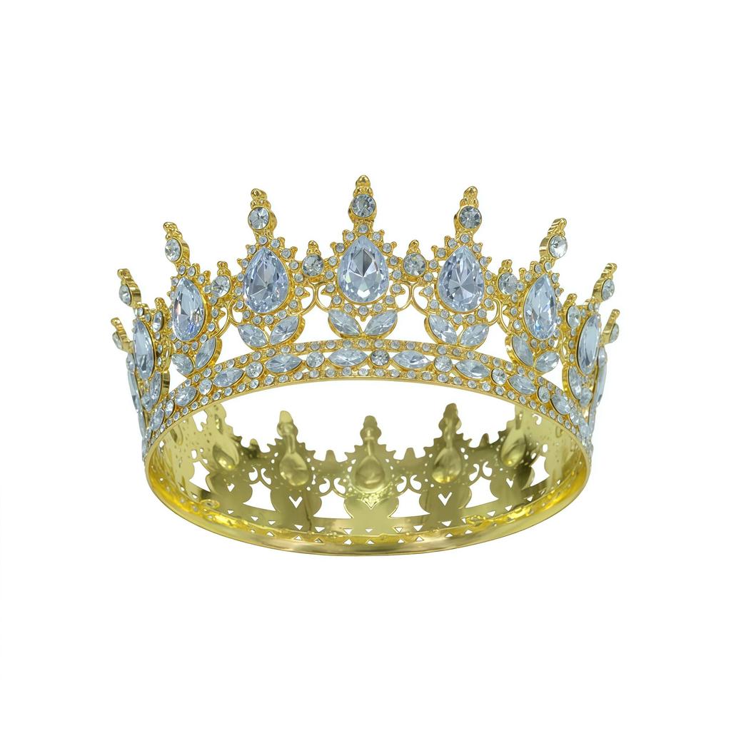 European and American Baroque Bridal Round Crown Party Dance Princess Tiara Birthday Crown Crystal Hair Accessories for Women