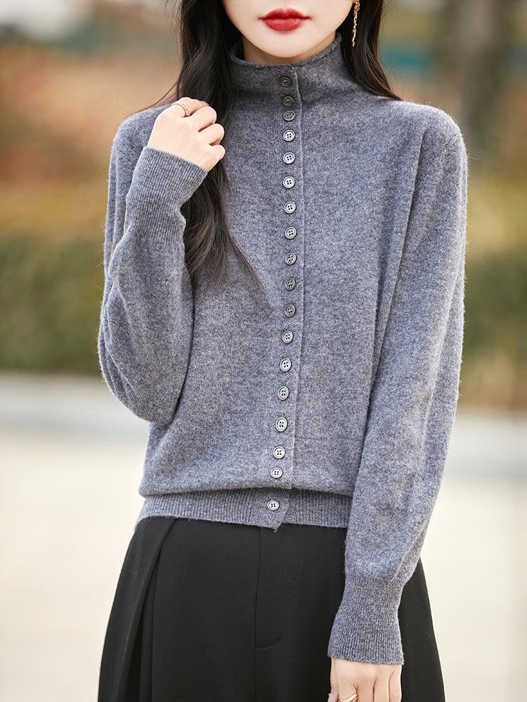 Women's Petite Loose Wool Sweater Knitwear with Half-High Collar - 2026 Autumn/Winter Collection