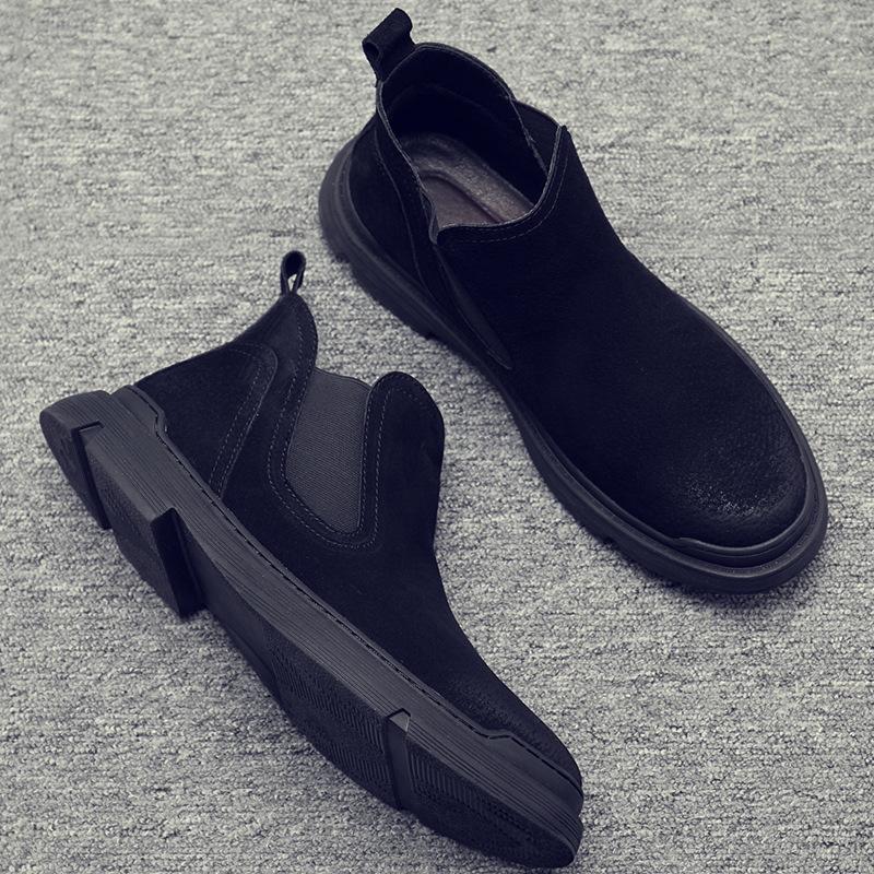 2025 Winter Men Shoes Fashion Plush Warm Boots Classical Cow Leather Casual Shoes Man Slip-on Chelsea Boots