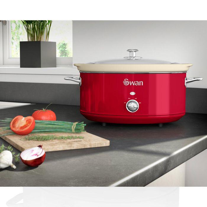 Retro Mijoteuse 6,5L Poêle Amovible en Céramique Antiadhésive, Vintage SWAN SF17031RNEU 320W Rouge 69594