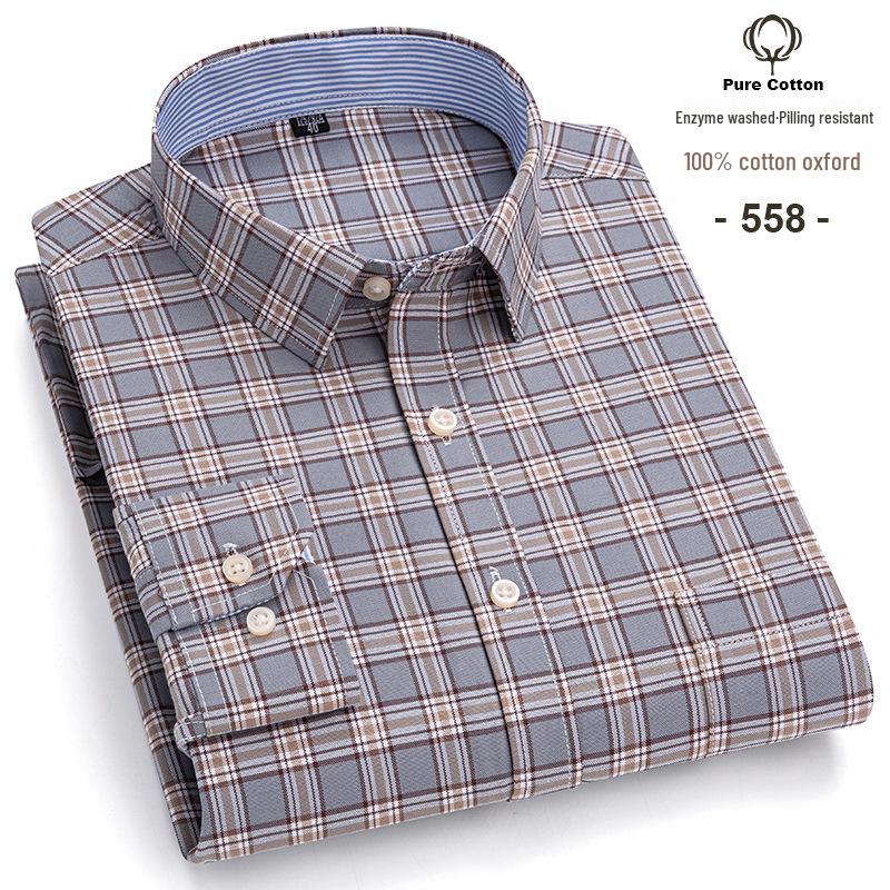 Men's Plus Size Plaid Oxford Cotton Long-Sleeve Shirt