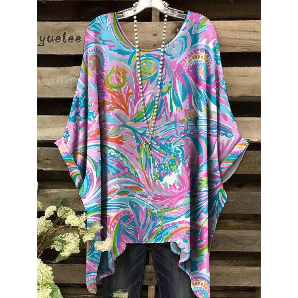 Damenbekleidung Bohemian Floral Tunika Übergröße Damen Bohemian Floralprint Tunika T-Shirt Kurzarm O-Ausschnitt Freizeitkleidung