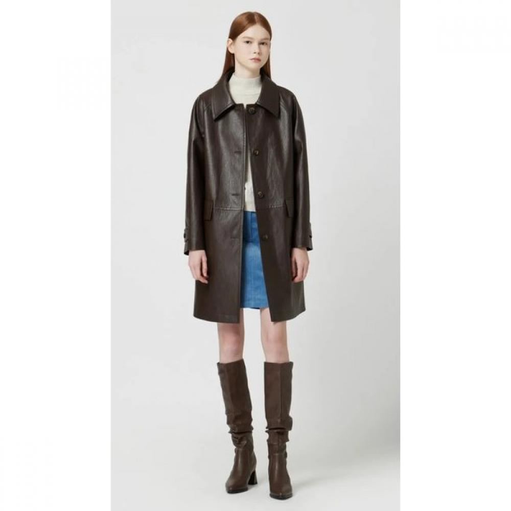 

Cc Collect Fake Leather Stand Collar Long Jacket C254psf513 BR/66