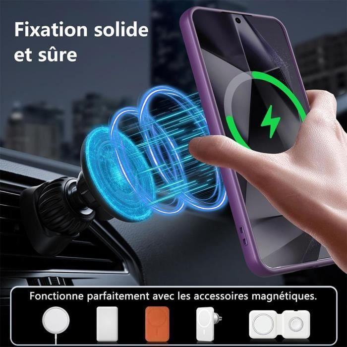 Coque + 2 Verres Trempés pour Samsung Galaxy S25, Protection avec Cercle Magnétique, Anti-trace Violet