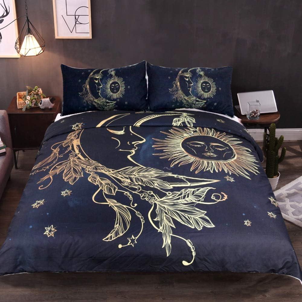 Down Comforter Set 3-piece Ultra-fine Fiber 3D Exotic Retro Gold Printed Bedding Set with Zipper Closure Pillowcase Duvet Cover