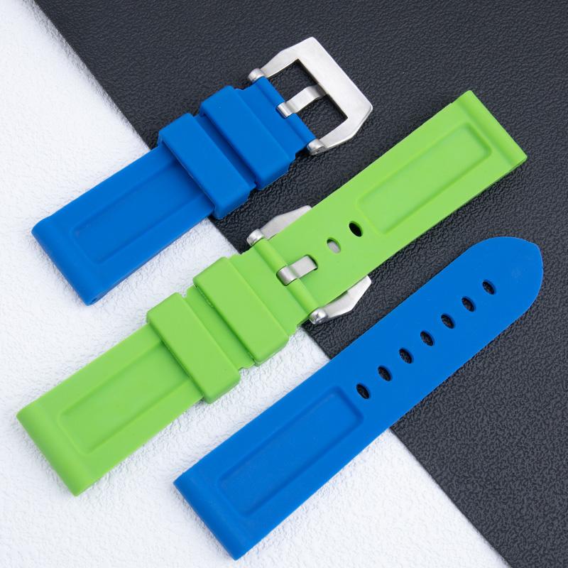 Pulseira de Relógio de Borracha Impermeável de Alta Qualidade 22mm 24mm Verde Preto Vermelho Azul Laranja Amarelo Branco Para Fivela de Pino de Pulseira Panerai