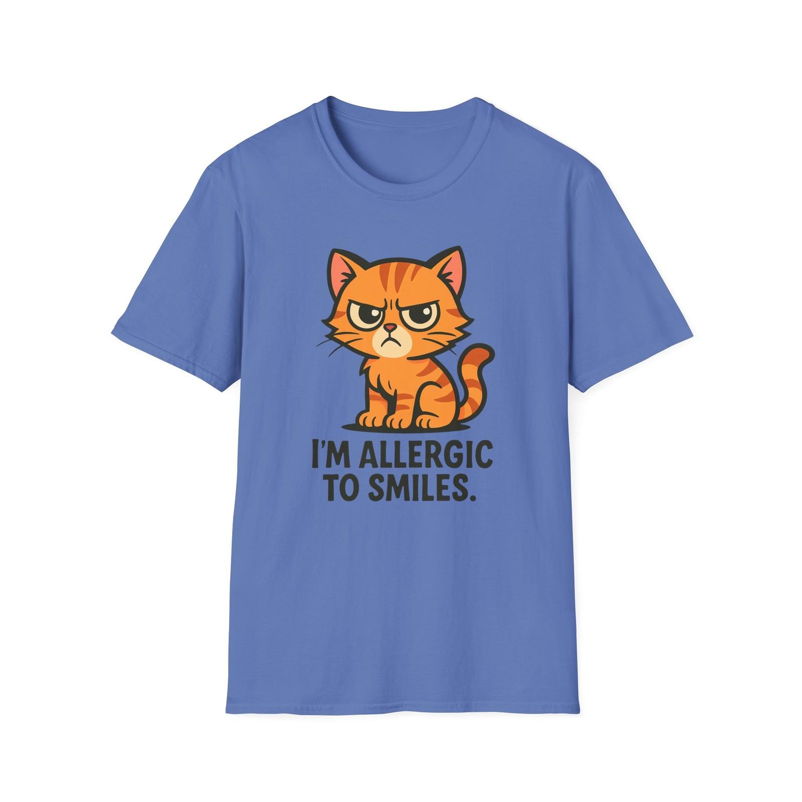 Unisex Softstyle T-Shirt Mens Womens Tees Top Grumpy Cat Funny Tabby Kitten I’m Allergic to Smiles 4XL