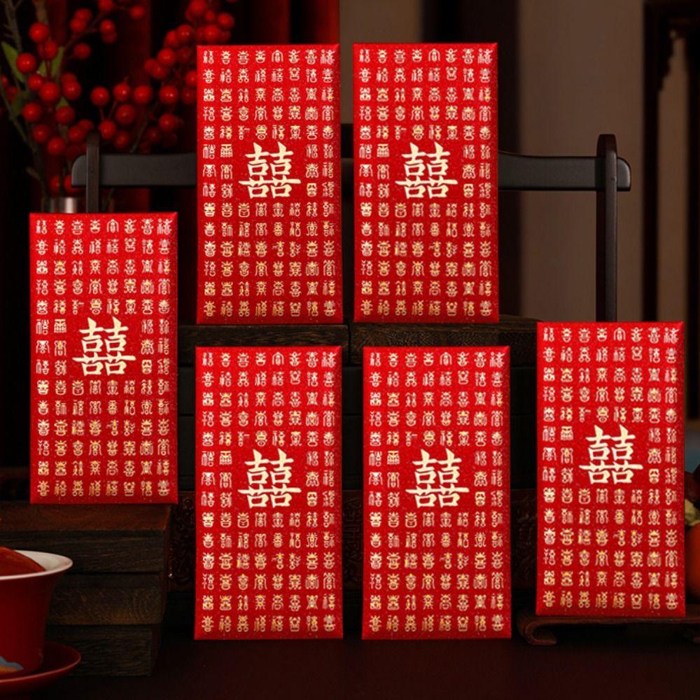 6pcs Traditional Wedding Red Envelope Blessing Money Bag Lucky Red Pockets  Chinese New Year
