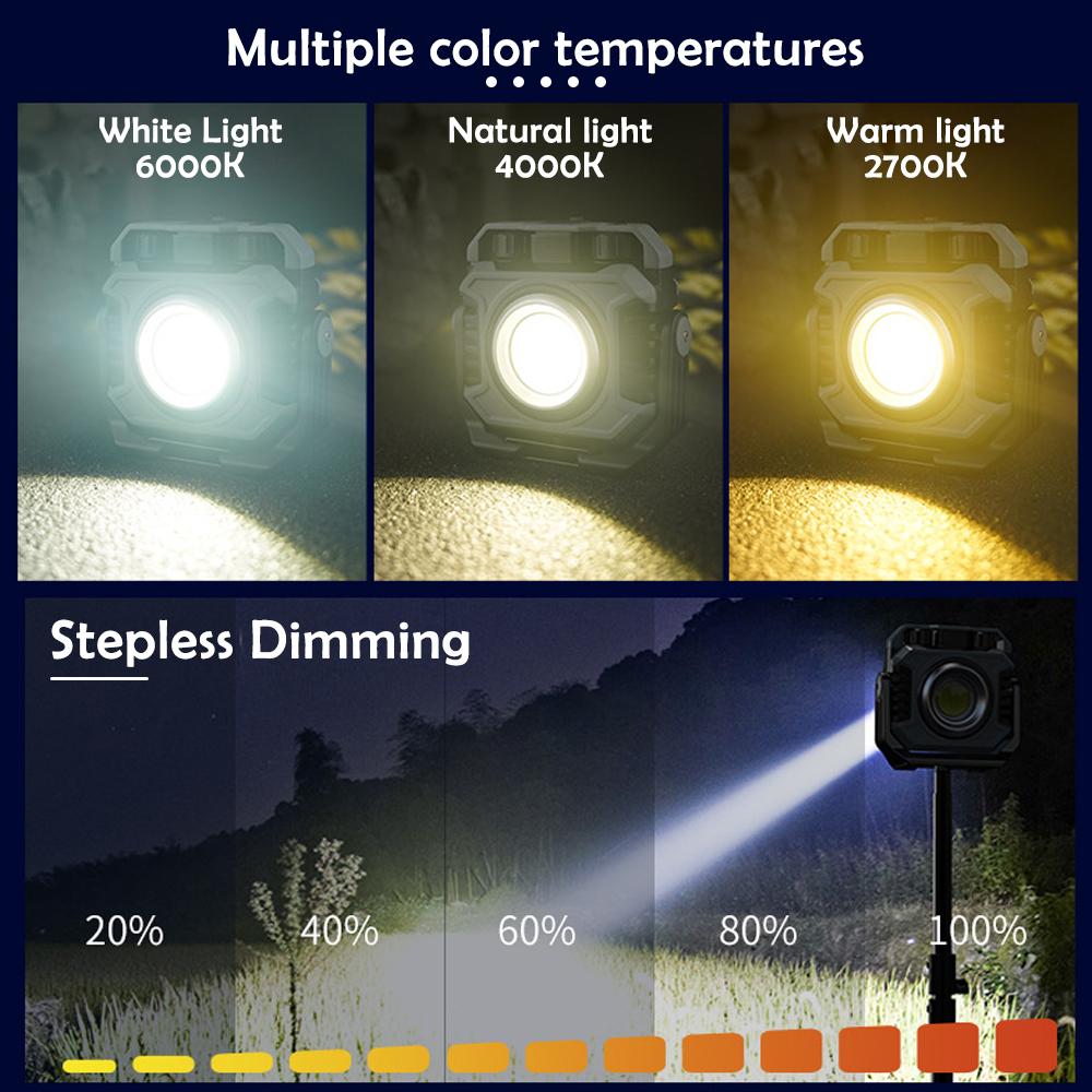 COB Work Light Rechargeable LED Portable Flashlight Camping Torch Magnetic 1500LM Dimming Flood Light Car Repair Emergency Lante