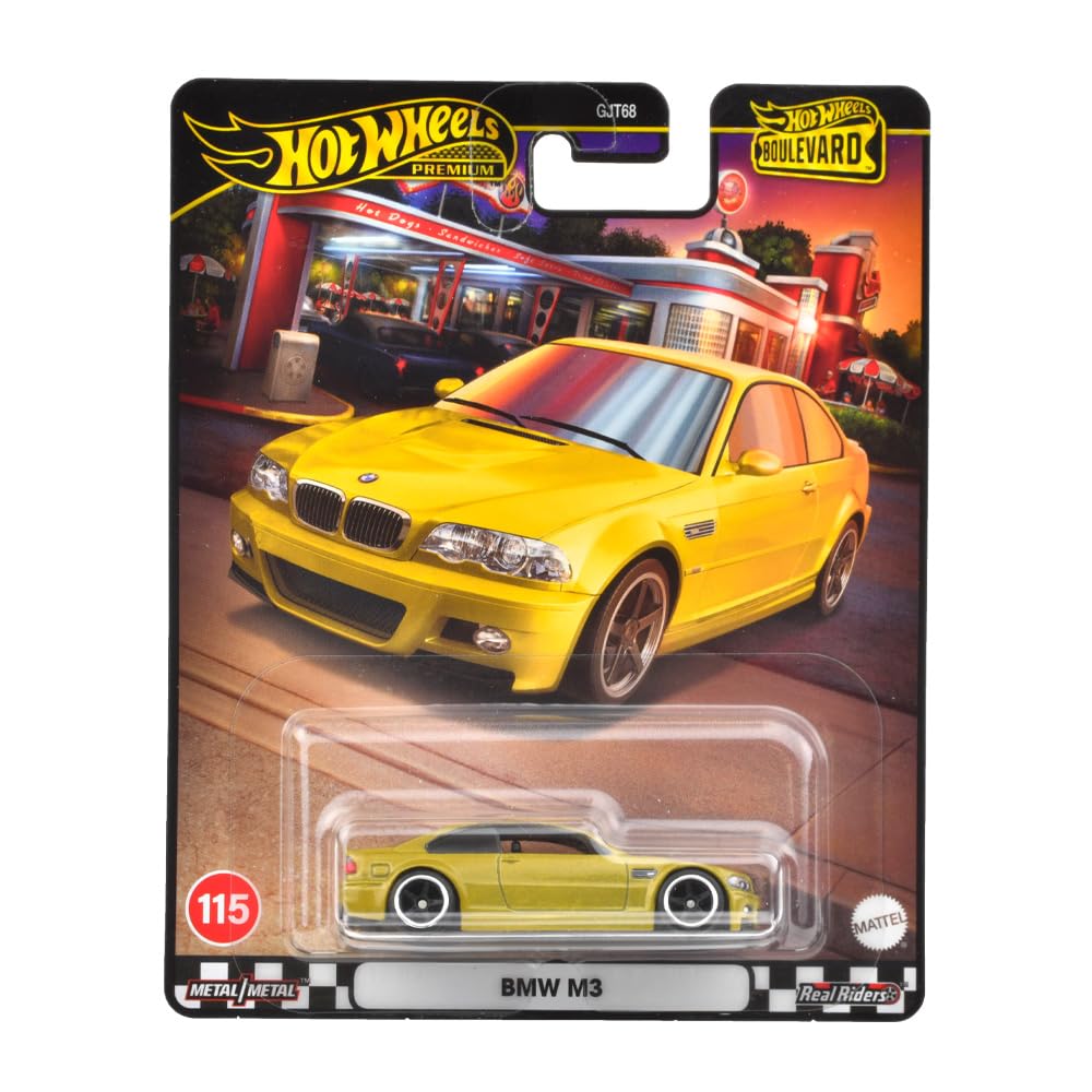 Hot Wheels Boulevard BMW M3 Vehicle Toy Miniature for Ages 3 and HRT80 Car, Yellow, Up,